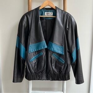 [erez] vintage leather motorcycle bomber jacket black